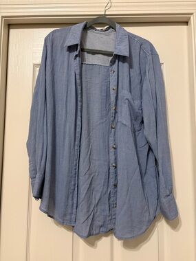 Free People Light Blue Button-Down Shirt
